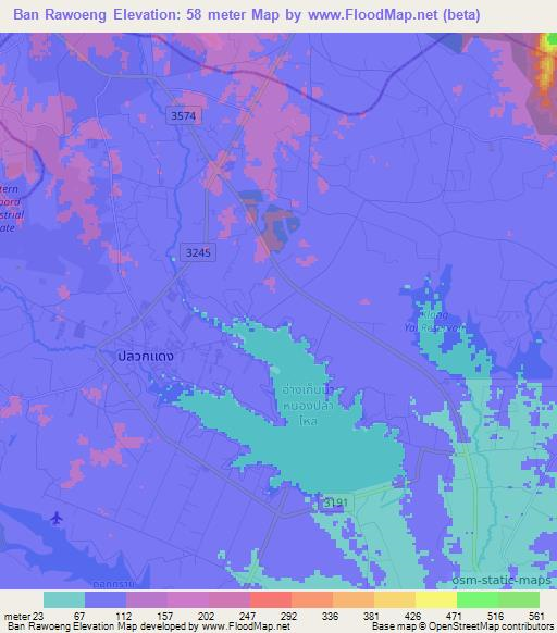 Ban Rawoeng,Thailand Elevation Map