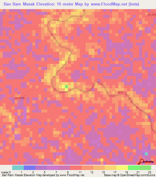 Ban Ram Masak,Thailand Elevation Map