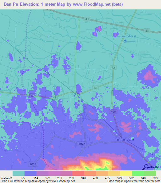 Ban Pu,Thailand Elevation Map