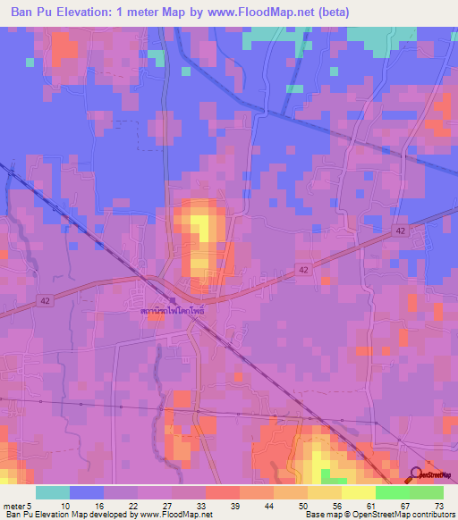 Ban Pu,Thailand Elevation Map