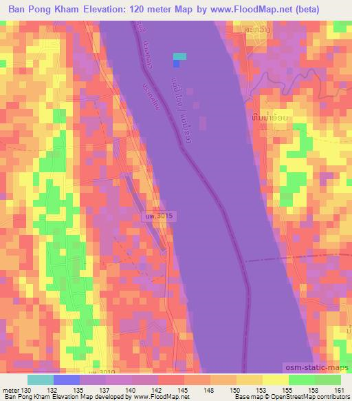 Ban Pong Kham,Thailand Elevation Map