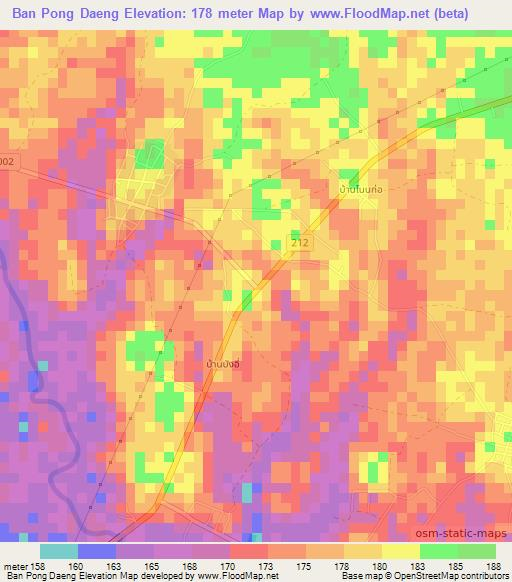 Ban Pong Daeng,Thailand Elevation Map
