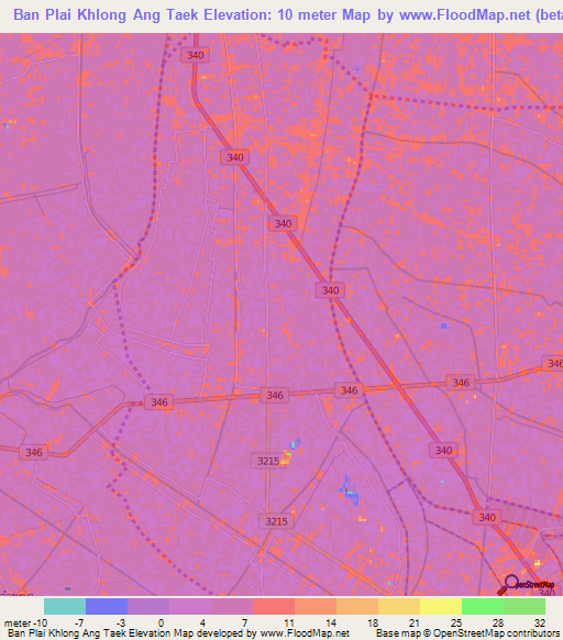 Ban Plai Khlong Ang Taek,Thailand Elevation Map