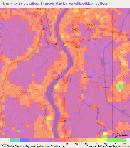 Ban Pho Sa,Thailand Elevation Map