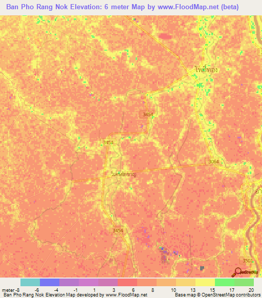 Ban Pho Rang Nok,Thailand Elevation Map