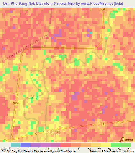 Ban Pho Rang Nok,Thailand Elevation Map