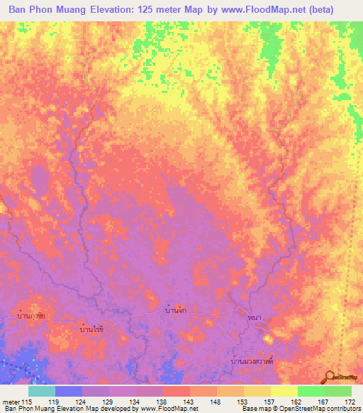Ban Phon Muang,Thailand Elevation Map
