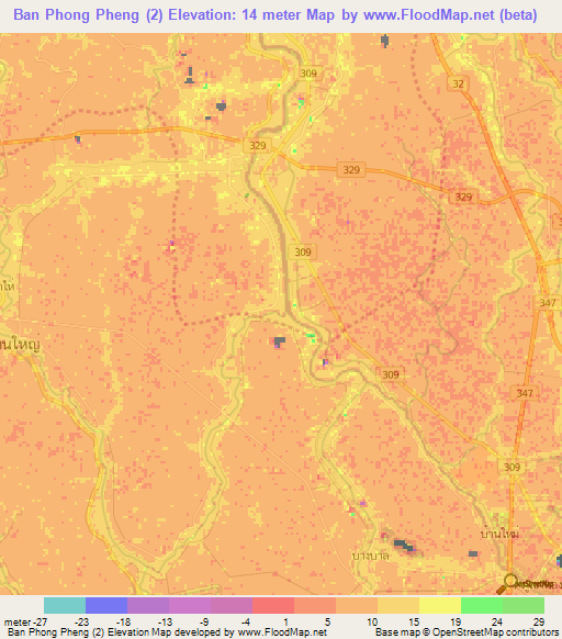 Ban Phong Pheng (2),Thailand Elevation Map