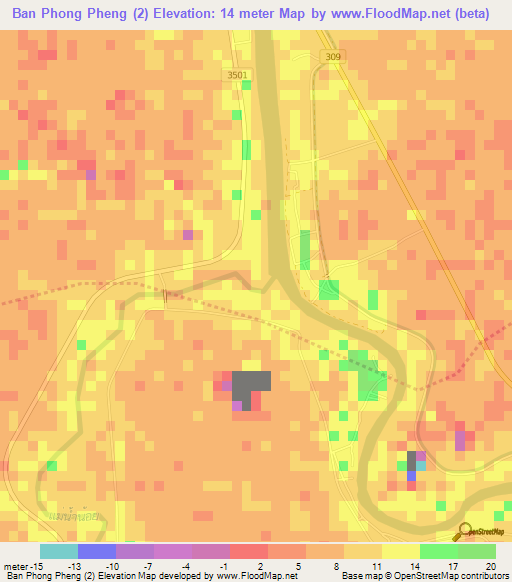 Ban Phong Pheng (2),Thailand Elevation Map