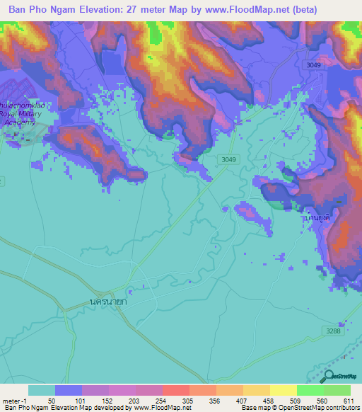 Ban Pho Ngam,Thailand Elevation Map