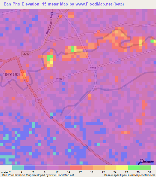 Ban Pho,Thailand Elevation Map