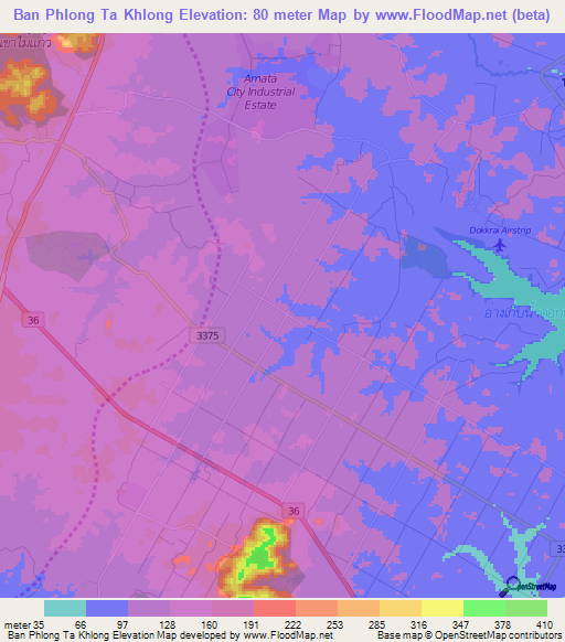 Ban Phlong Ta Khlong,Thailand Elevation Map