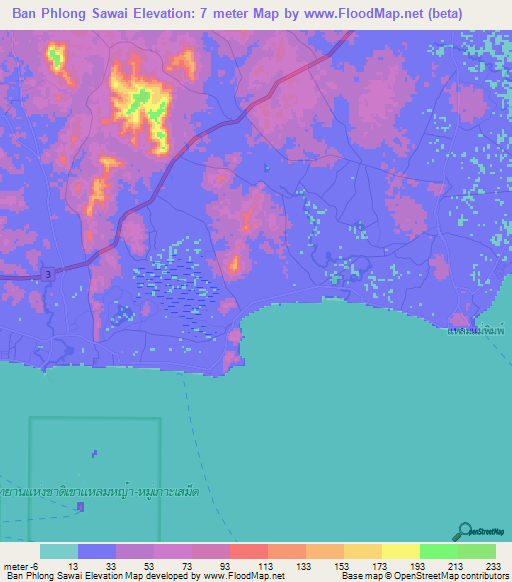 Ban Phlong Sawai,Thailand Elevation Map