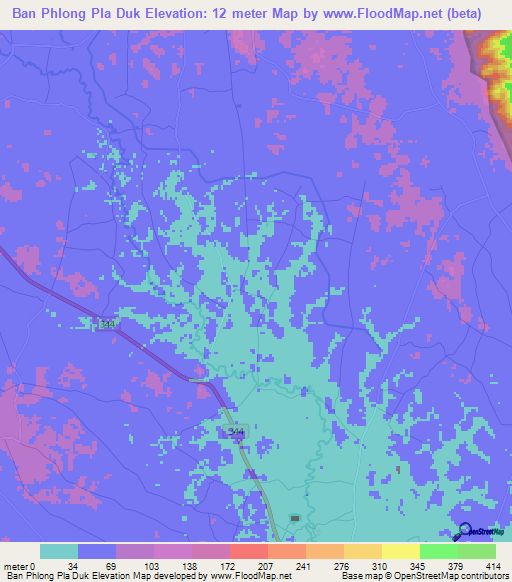 Ban Phlong Pla Duk,Thailand Elevation Map