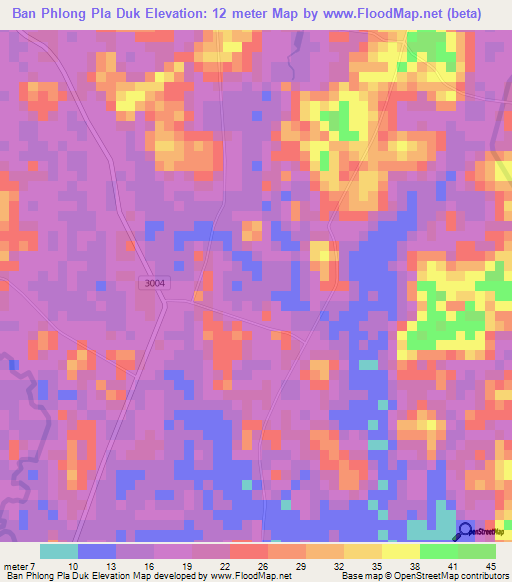 Ban Phlong Pla Duk,Thailand Elevation Map