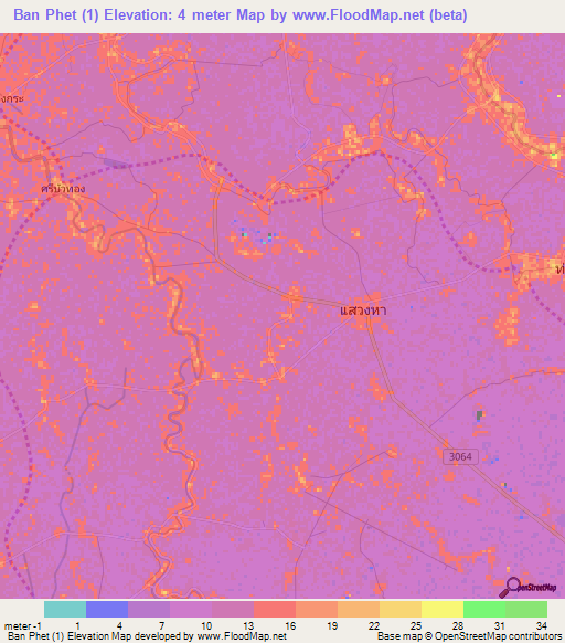 Ban Phet (1),Thailand Elevation Map