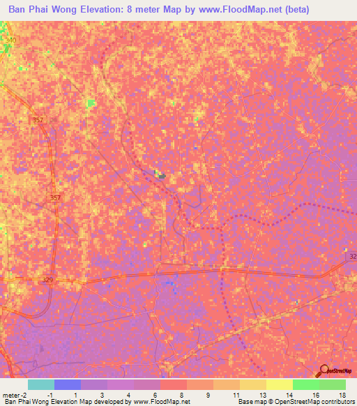 Ban Phai Wong,Thailand Elevation Map