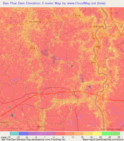 Ban Phai Dam,Thailand Elevation Map