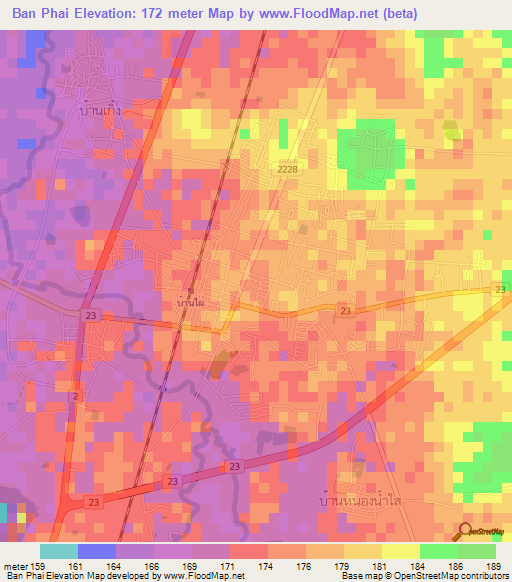Ban Phai,Thailand Elevation Map
