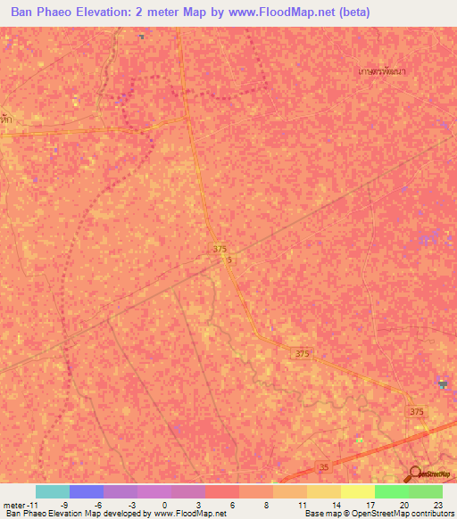 Ban Phaeo,Thailand Elevation Map