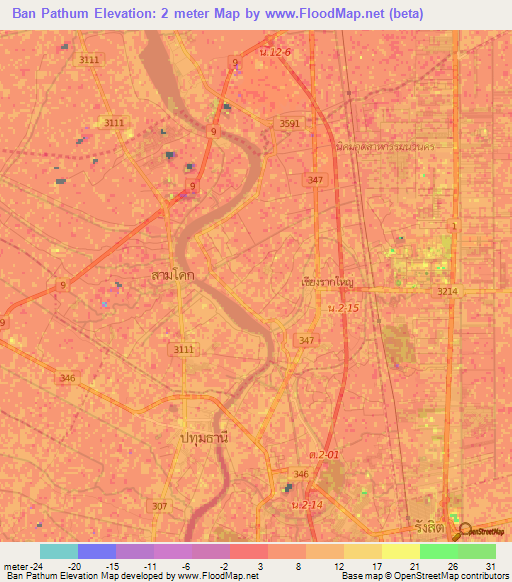 Ban Pathum,Thailand Elevation Map