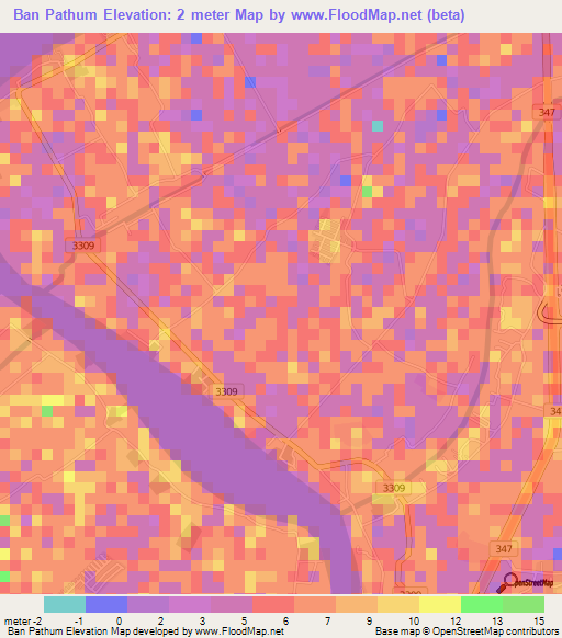 Ban Pathum,Thailand Elevation Map