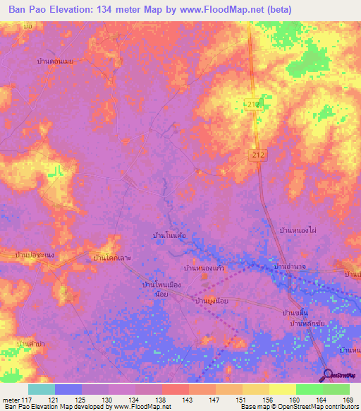 Ban Pao,Thailand Elevation Map