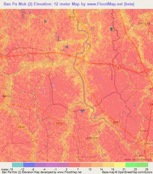 Ban Pa Mok (2),Thailand Elevation Map