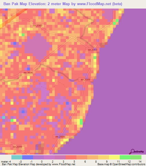 Ban Pak Map,Thailand Elevation Map