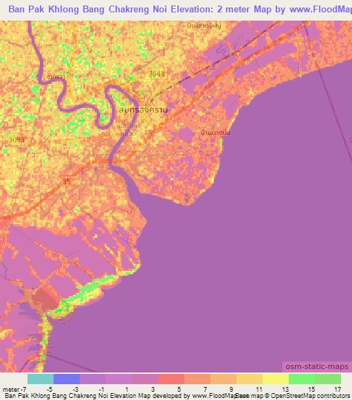 Ban Pak Khlong Bang Chakreng Noi,Thailand Elevation Map