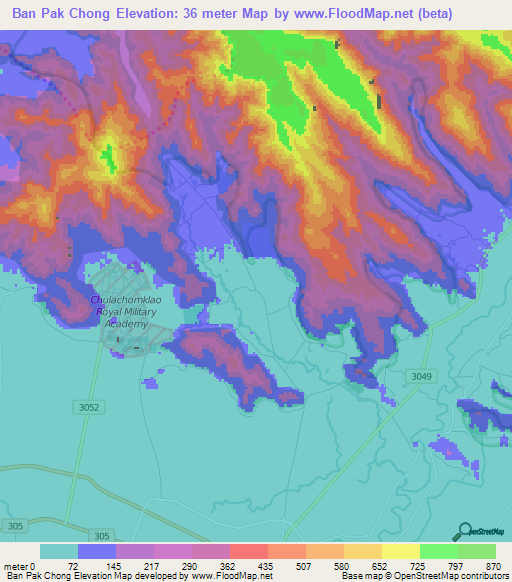Ban Pak Chong,Thailand Elevation Map