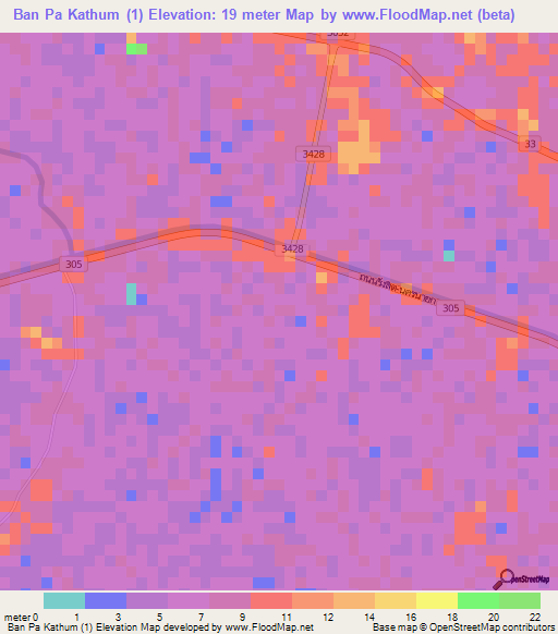 Ban Pa Kathum (1),Thailand Elevation Map