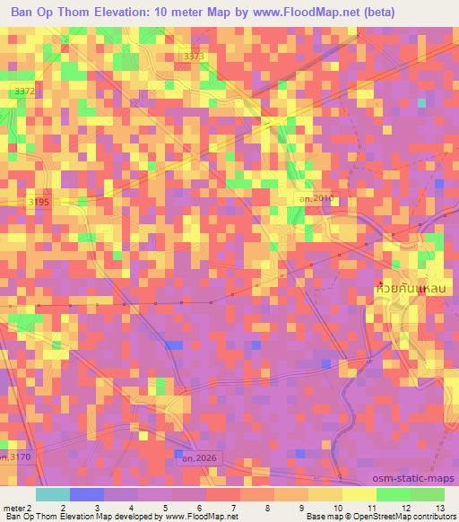 Ban Op Thom,Thailand Elevation Map