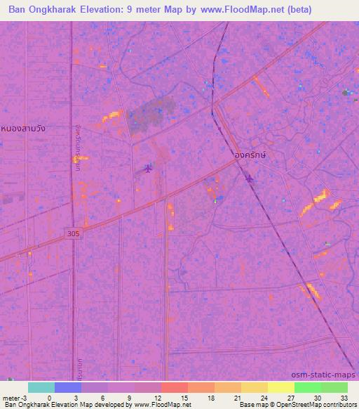 Ban Ongkharak,Thailand Elevation Map