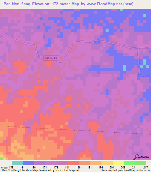 Ban Non Sang,Thailand Elevation Map