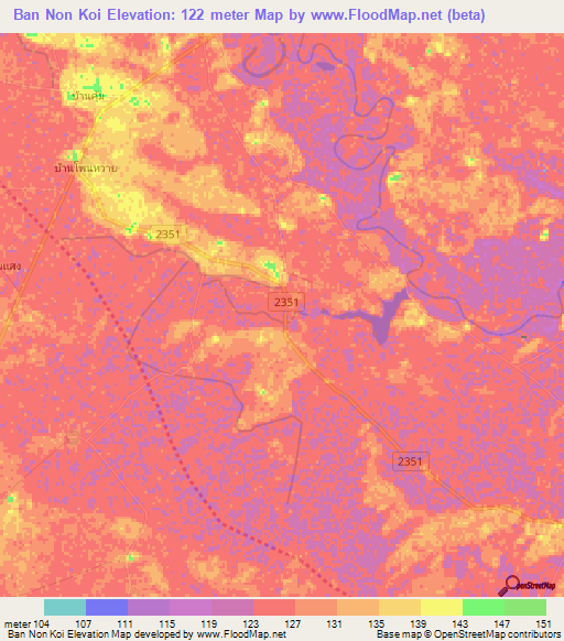 Ban Non Koi,Thailand Elevation Map