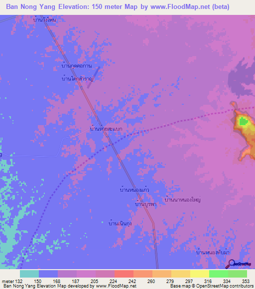 Ban Nong Yang,Thailand Elevation Map