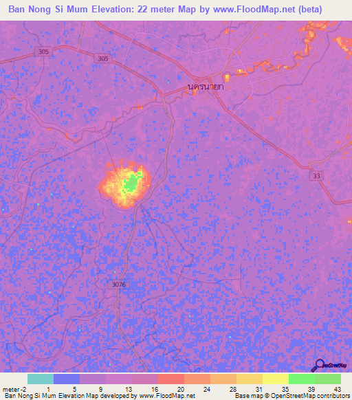 Ban Nong Si Mum,Thailand Elevation Map