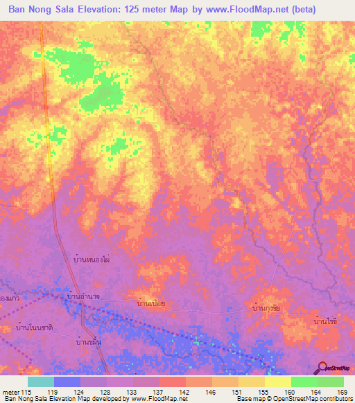 Ban Nong Sala,Thailand Elevation Map