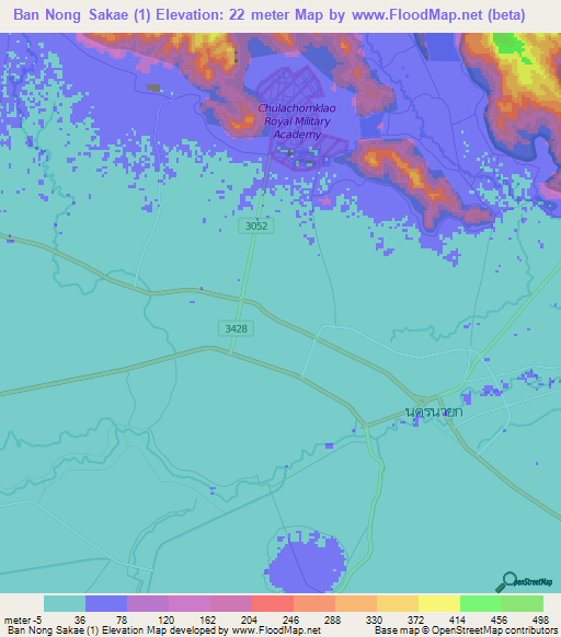 Ban Nong Sakae (1),Thailand Elevation Map