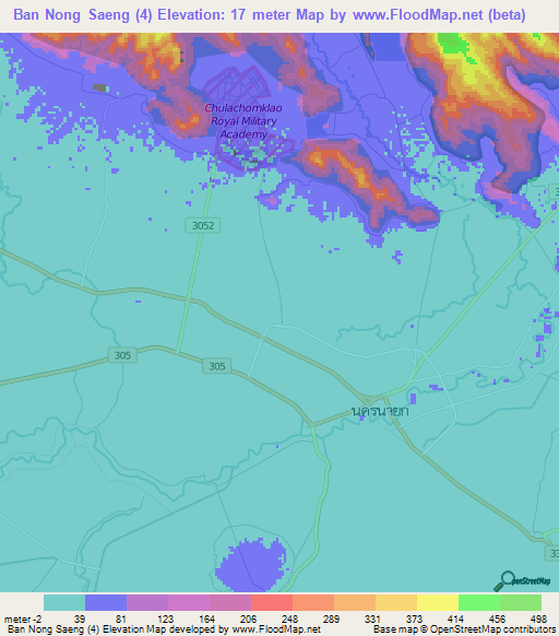 Ban Nong Saeng (4),Thailand Elevation Map