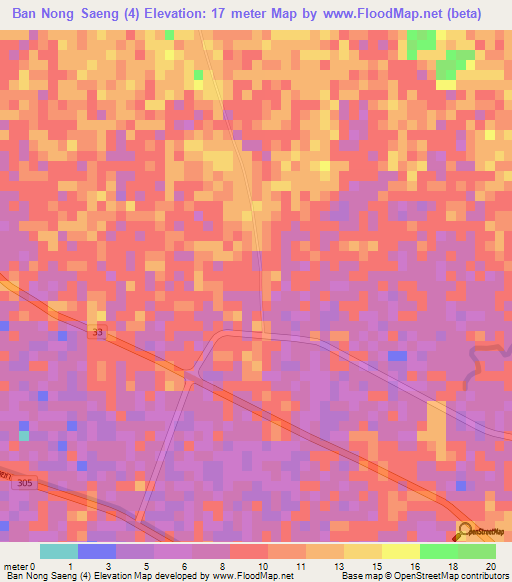 Ban Nong Saeng (4),Thailand Elevation Map
