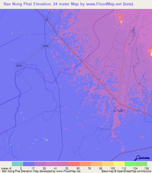 Ban Nong Phai,Thailand Elevation Map