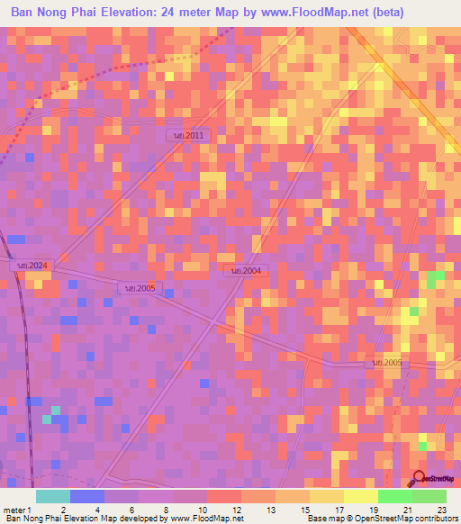 Ban Nong Phai,Thailand Elevation Map