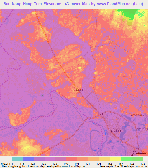 Ban Nong Nang Tum,Thailand Elevation Map