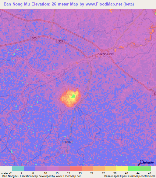 Ban Nong Mu,Thailand Elevation Map