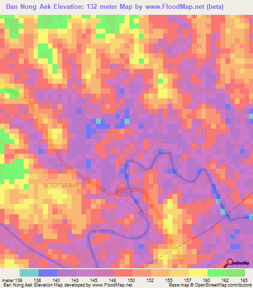 Ban Nong Aek,Thailand Elevation Map