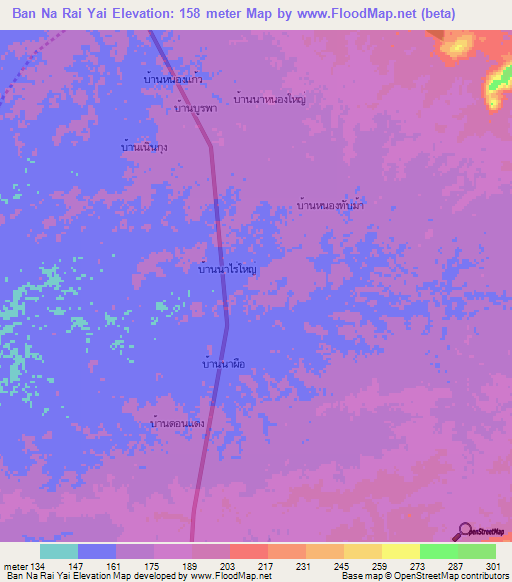 Ban Na Rai Yai,Thailand Elevation Map