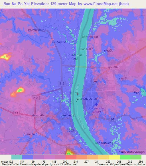 Ban Na Po Yai,Thailand Elevation Map