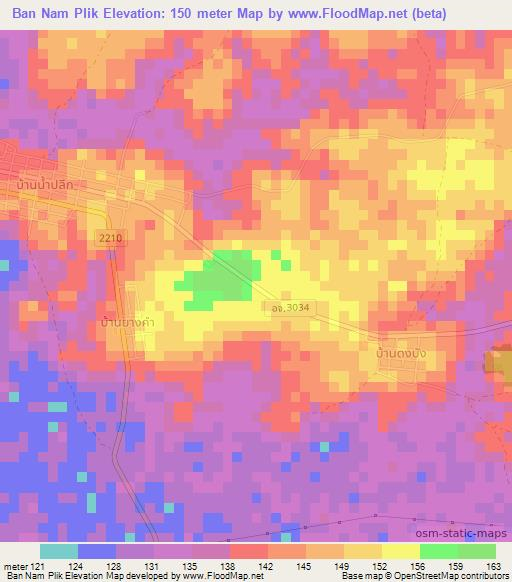 Ban Nam Plik,Thailand Elevation Map
